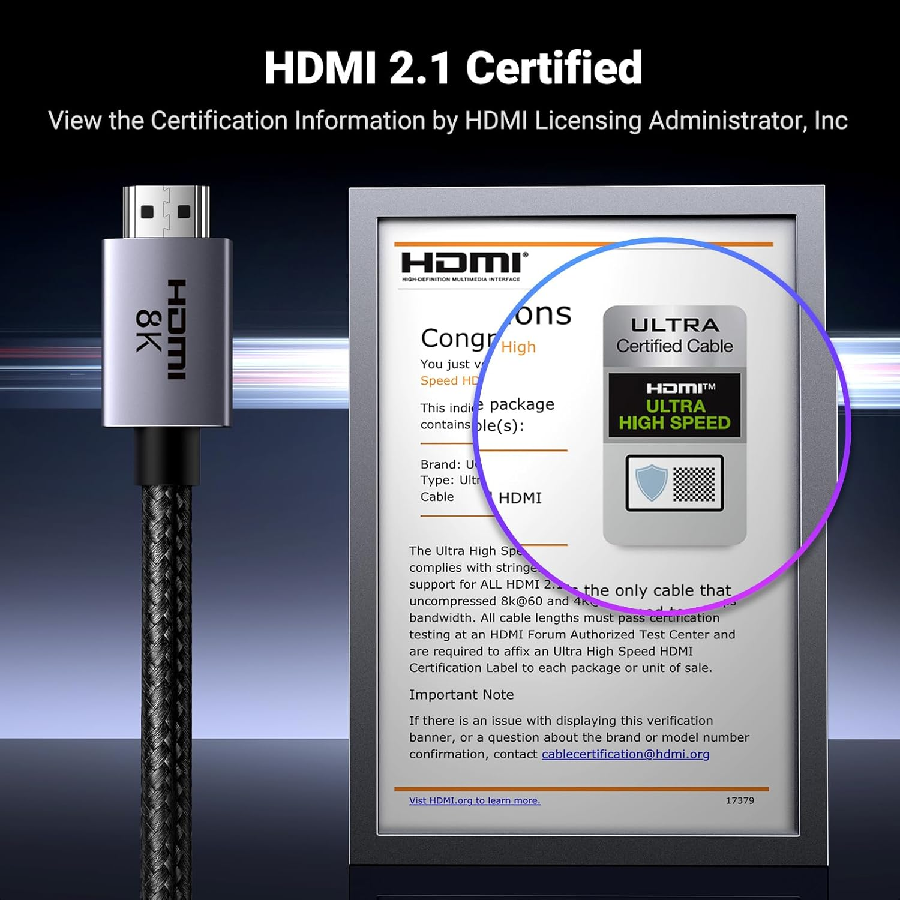 Ugreen 25911 Cáp HDMI 2.1 8K 48Gbps 10FT, 4K@240Hz 120Hz 10K 8K@60Hz, HDCP 2.2&2.3, eARC HDR
