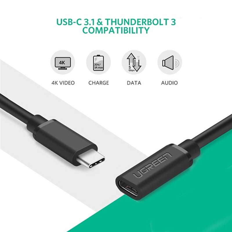 Ugreen 40574 Cáp nối dài USB Type-C (Male/Female) dài 0,5m  gen 1 5Gbps hỗ trợ 4K60Hz cao cấp