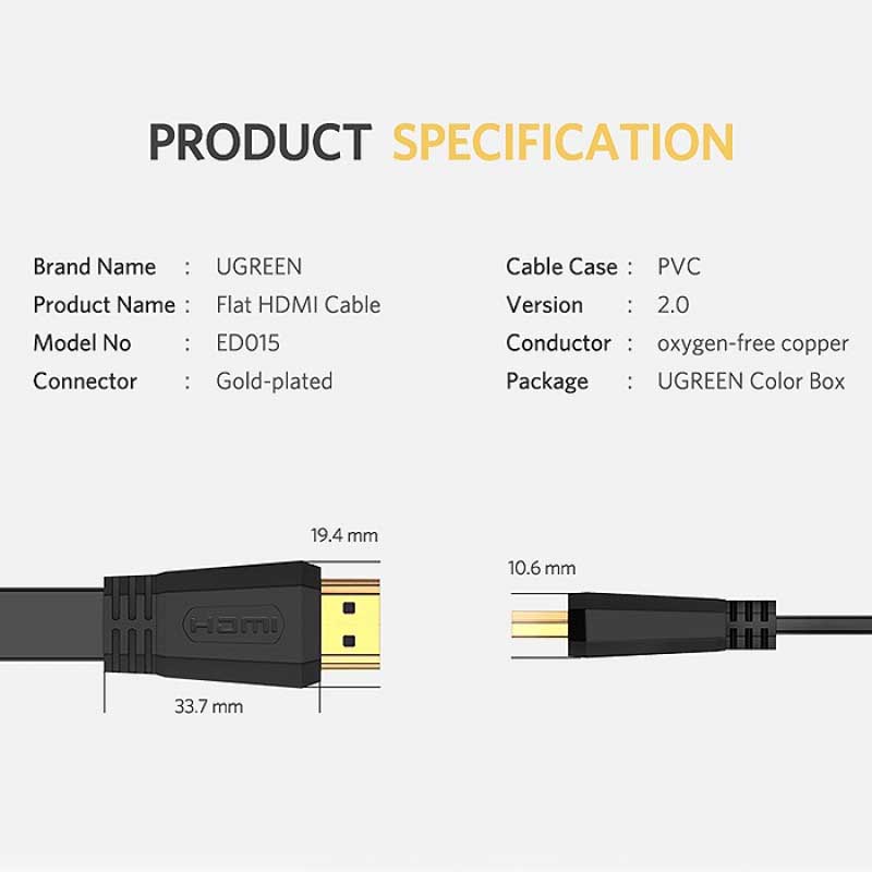 Ugreen 50821 Dây, Cáp HDMI 2.0 dài 5M Ugreen dẹt cao cấp 4K@60Hz