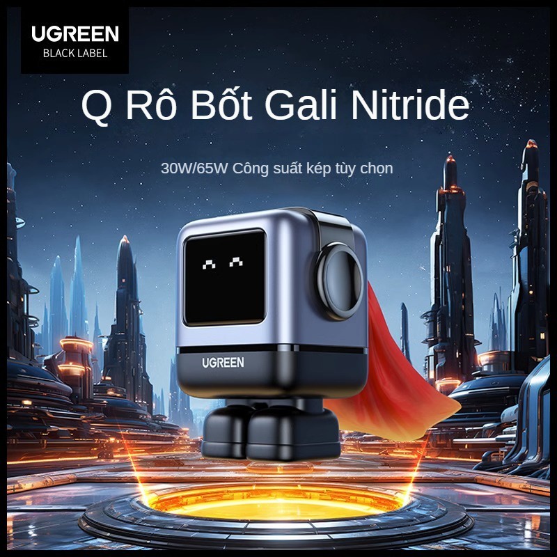 Ugreen 15570 Bộ sạc nhanh 65W2C1A GaN-Robot màu xám-Phích cắm US cao cấp chính hãng