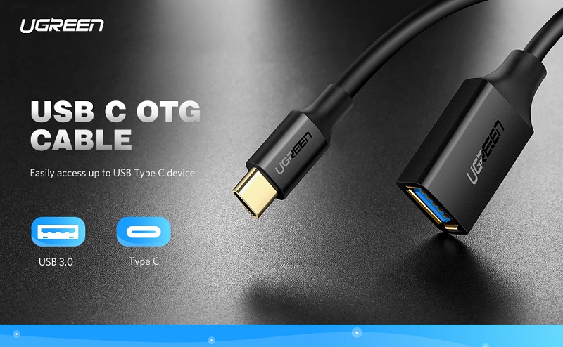 Ugreen 30701 USB-C sang USB 3.0 A m&agrave;u đen cao cấp.