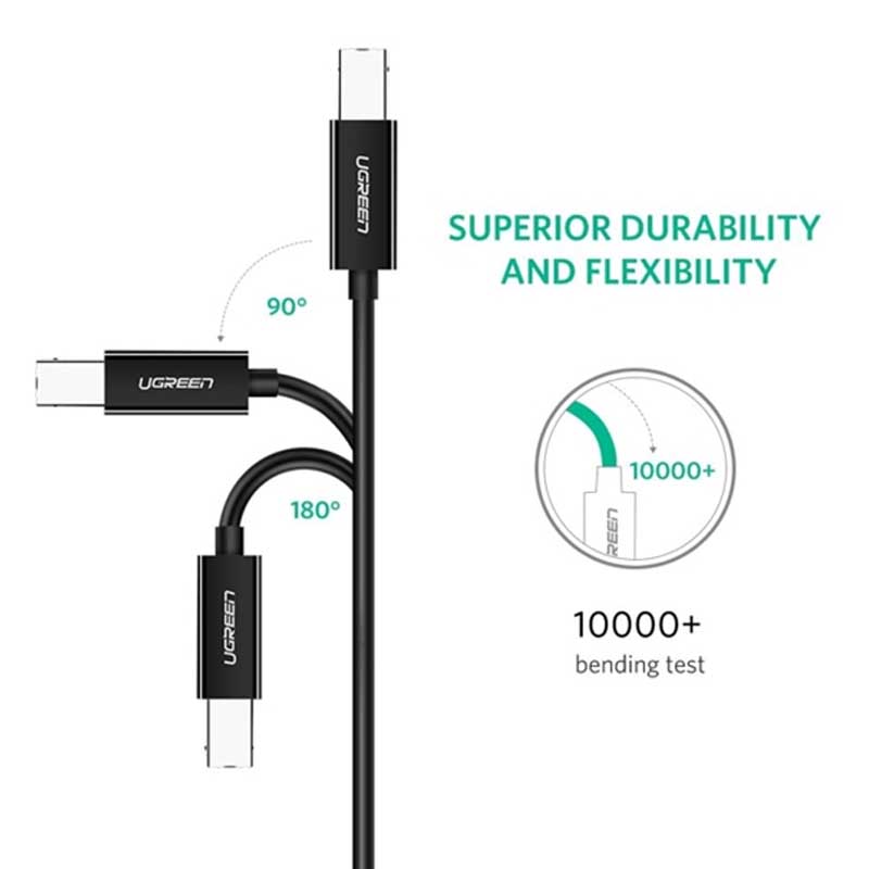 Ugreen 50446 Cáp máy in USB 2.0 Type-C to USB Type-B dài 2M (Màu đen) chính hãng