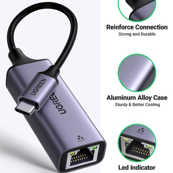 UGREEN 15637 Bộ chuyển đổi USB-C sang Ethernet 1000Mbps cao cấp