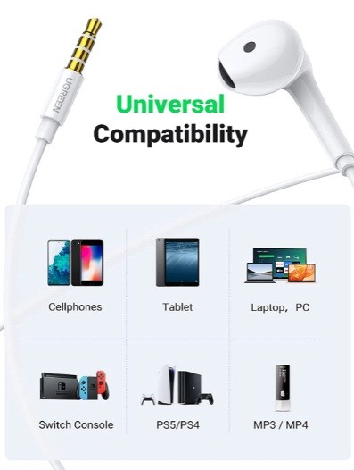 Ugreen 60692 Tai nghe nhét tai có dây Ugreen chân cắm 3.5mm màu đen