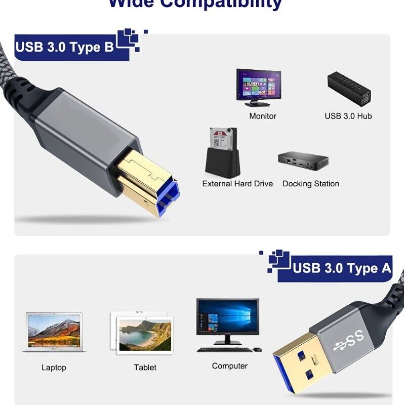 Ugreen10372  Dây - Cáp máy in, ổ cứng ngoài USB 3.0 dài 2m cao cấp