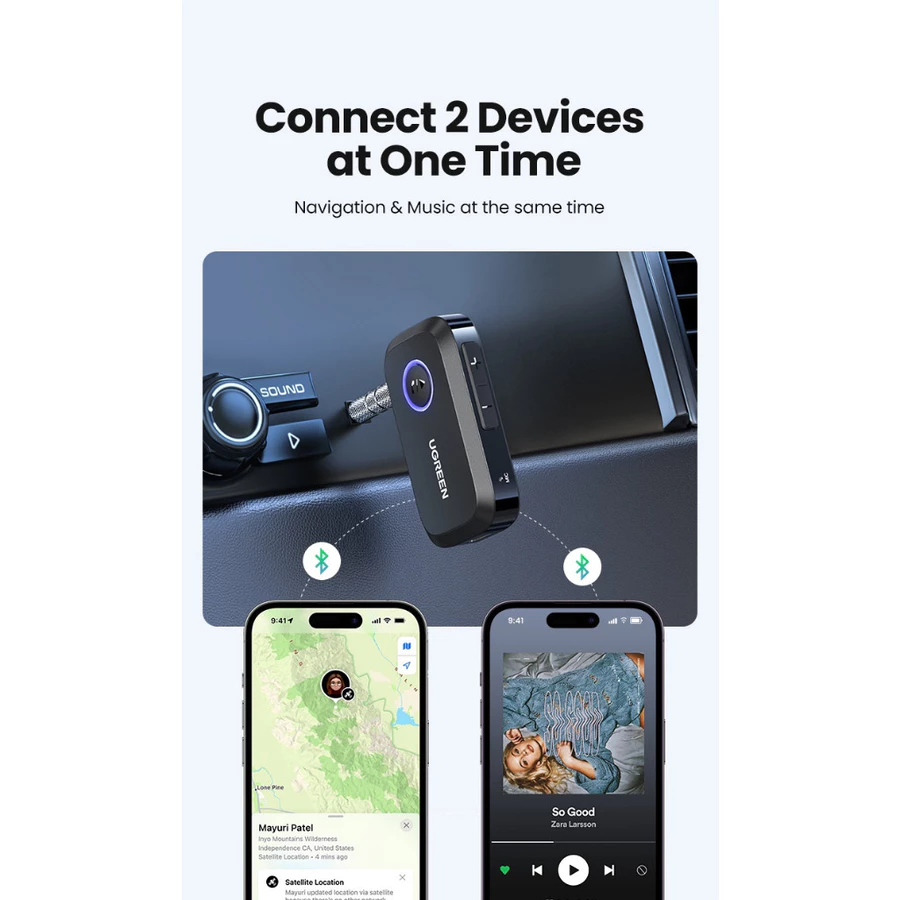 Ugreen 90748 Thiết Bị Nhận Âm Thanh Bluetooth 5.3, khoảng cách 15m, kết nối cùng lúc 2 điện thoại