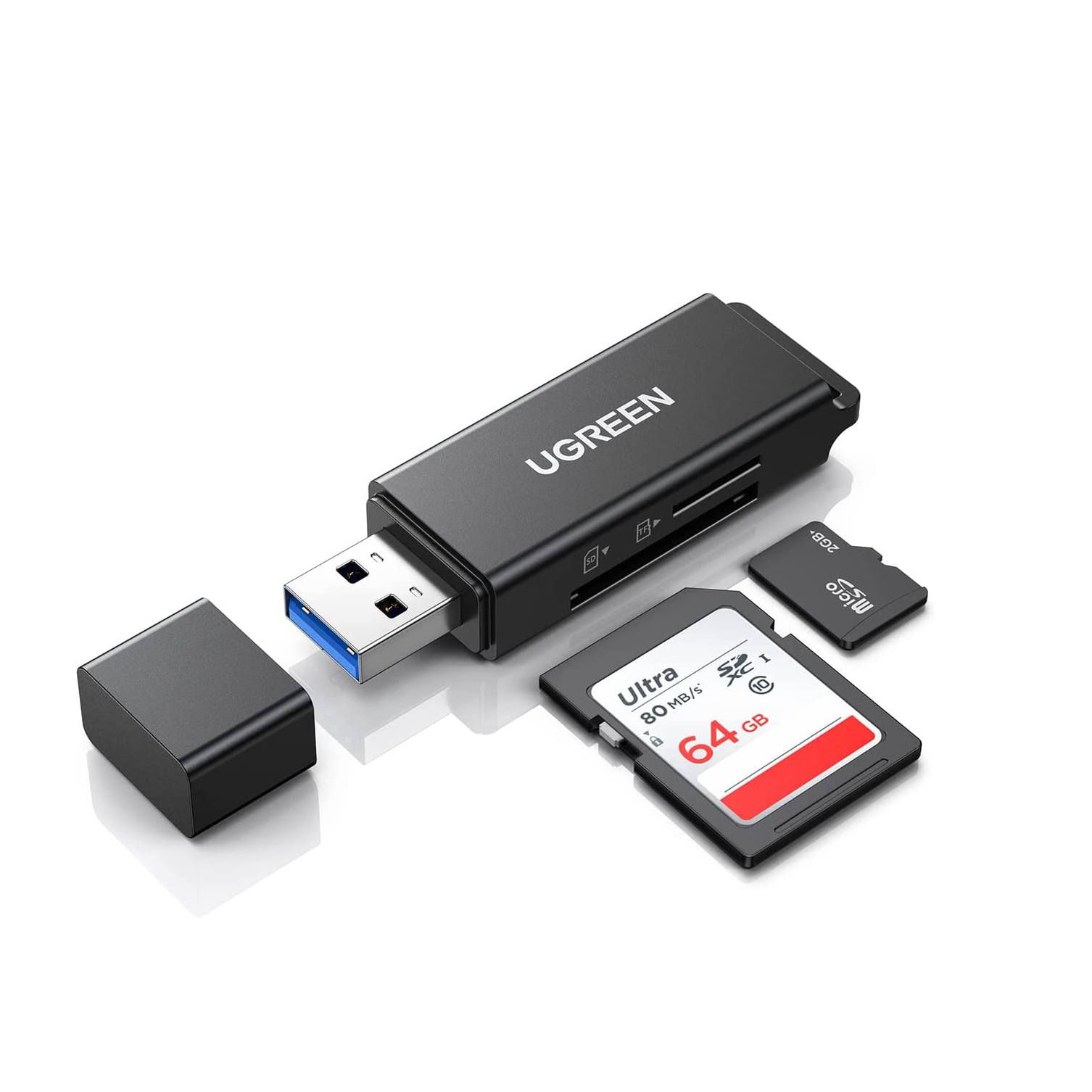 Ugreen 40752, Đầu Đọc Thẻ Nhớ SD/TF USB 3.0 Màu Đen Cao Cấp