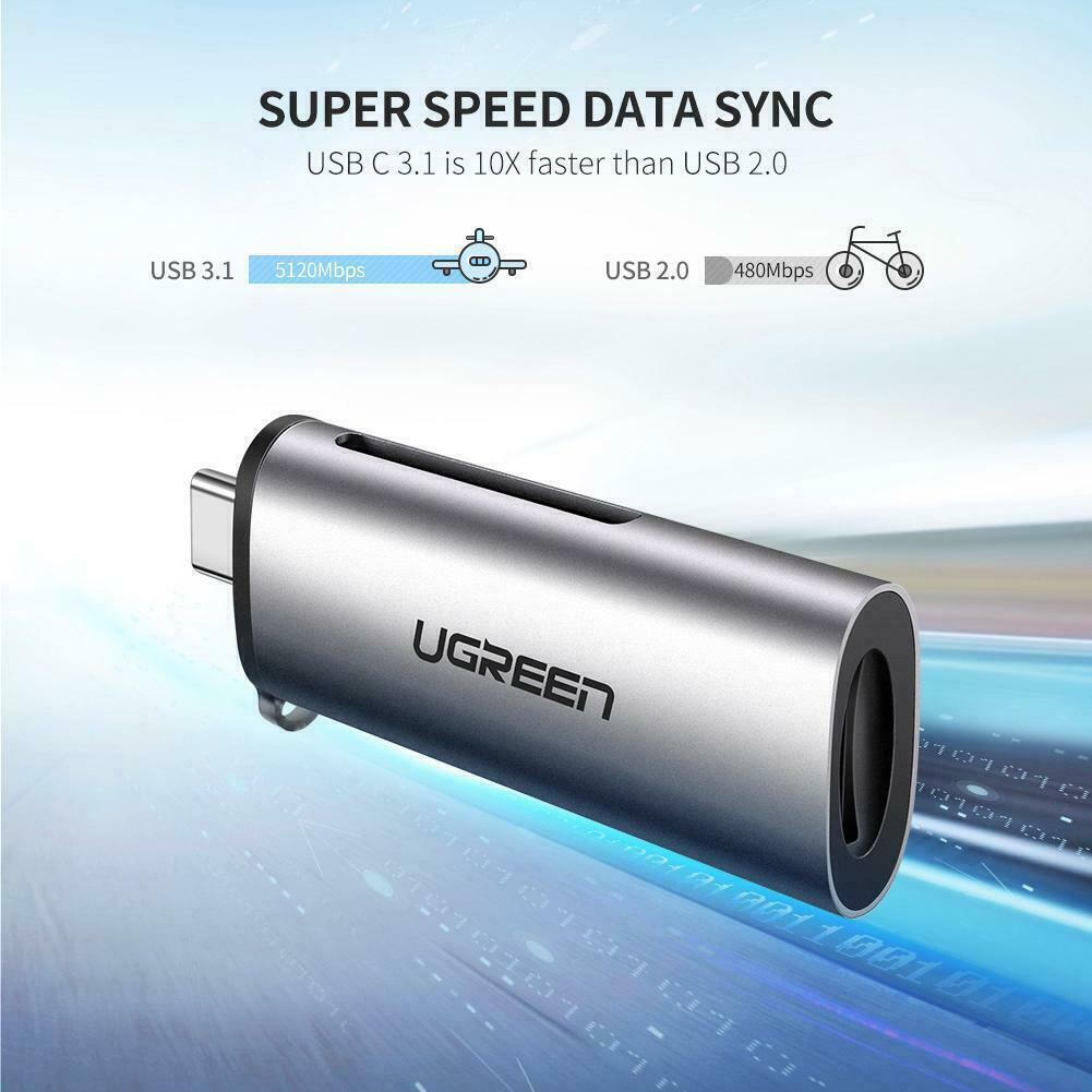 Ugreen 50706,Đầu đọc thẻ nhớ SD/TF chuẩn USB Type C và USB 3.0 Chính hãng Cao Cấp