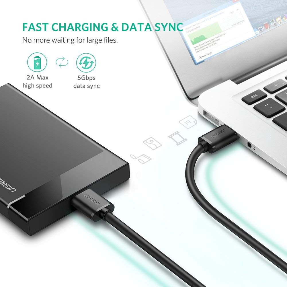 Ugreen 10842 Cáp USB 3.0 cho ổ cứng di động HDD 2,5 ing dài 1,5m chính hãng