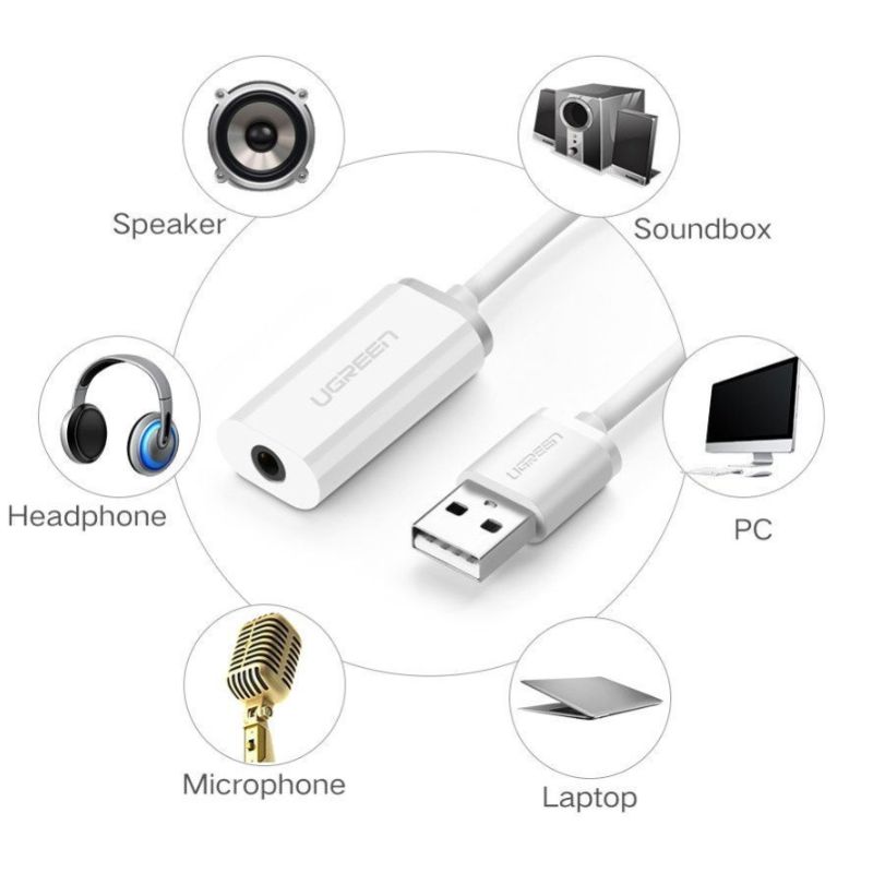 Ugreen 30712 Card sound USB 2.0 to 3.5mm Mic & Loa chính hãng