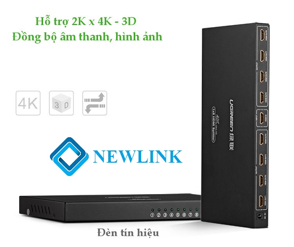 Bộ chia 1 ra 8 cổng HDMI 1.4 Chính hãng Ugreen 40203 hỗ trợ 4Kx2K@30Hz Chính Hãng