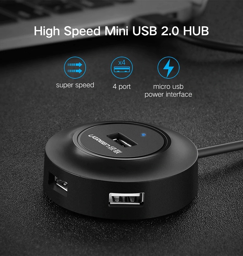 Bộ chia 4 cổng USB 2.0 Ugreen 20277 (màu đen) cao cấp