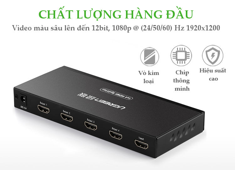 Bộ chia cổng HDMI 1 ra 4 Hỗ trợ full HD, 4K*2K@30Hz Chính hãng Ugreen 40202 Cao cấp