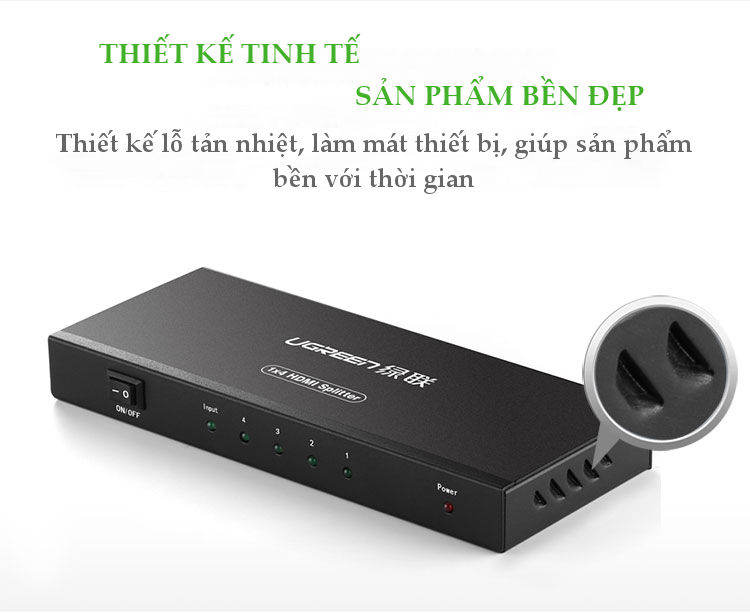 Bộ chia cổng HDMI 1 ra 4 Hỗ trợ full HD, 4K*2K@30Hz Chính hãng Ugreen 40202 Cao cấp