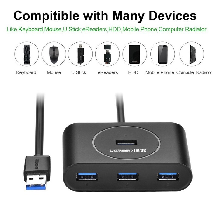 Bộ chia cổng USB 4 cổng 3.0 dài 80cm chính hãng Ugreen UG-20291 cao cấp