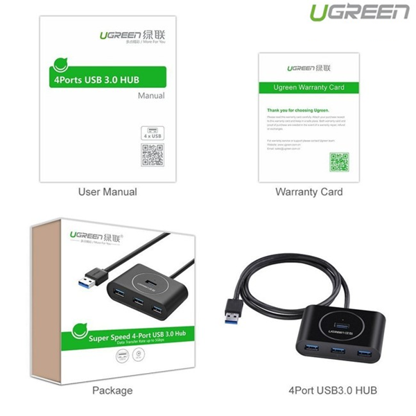 Bộ chia Hub USB 3.0 ra 4 cổng dài 50cm chính hãng Ugreen 20290 cao cấp