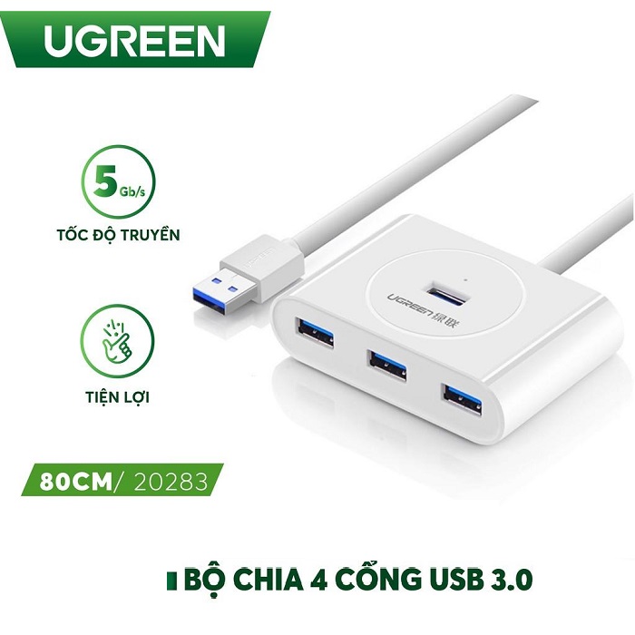 Bộ chia Hub USB 3.0 ra 4 cổng dài 80cm chính hãng Ugreen 20283 cao cấp