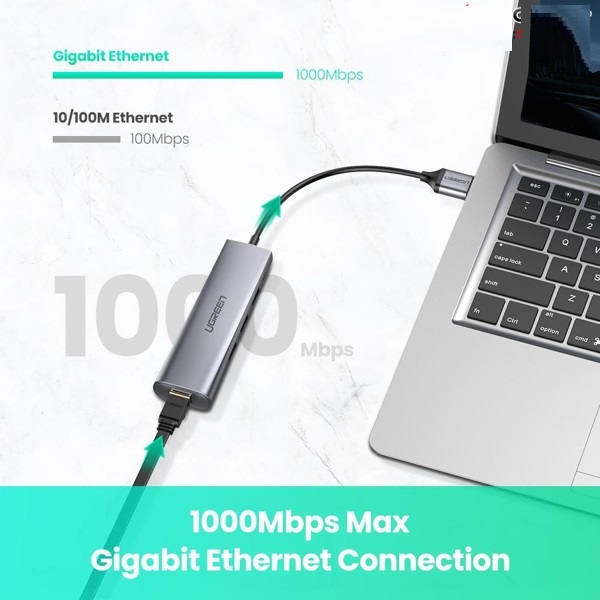 Bộ chia USB 3.0 ra 3 cổng USB 3.0 + Lan Gigabit 1000Mbps Ugreen 60812 cao cấp