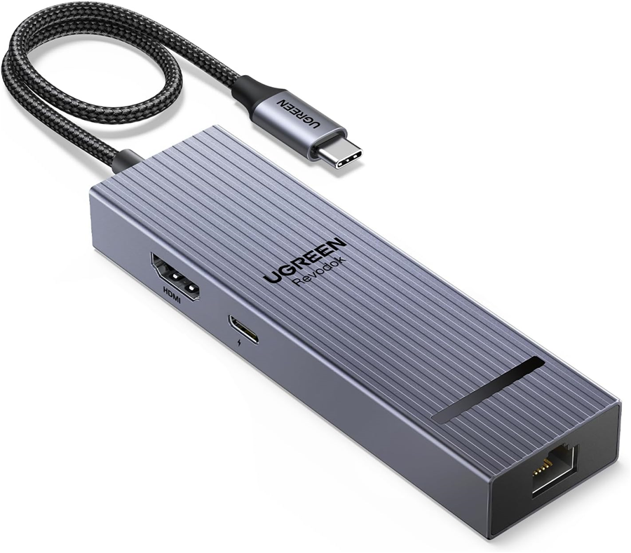 Bộ chia USB-C UGREEN 45364 Revodok Pro sang LAN 1Gbp, HDMI 4K 60Hz, USBA và C 10Gbs, sạc PD 100W
