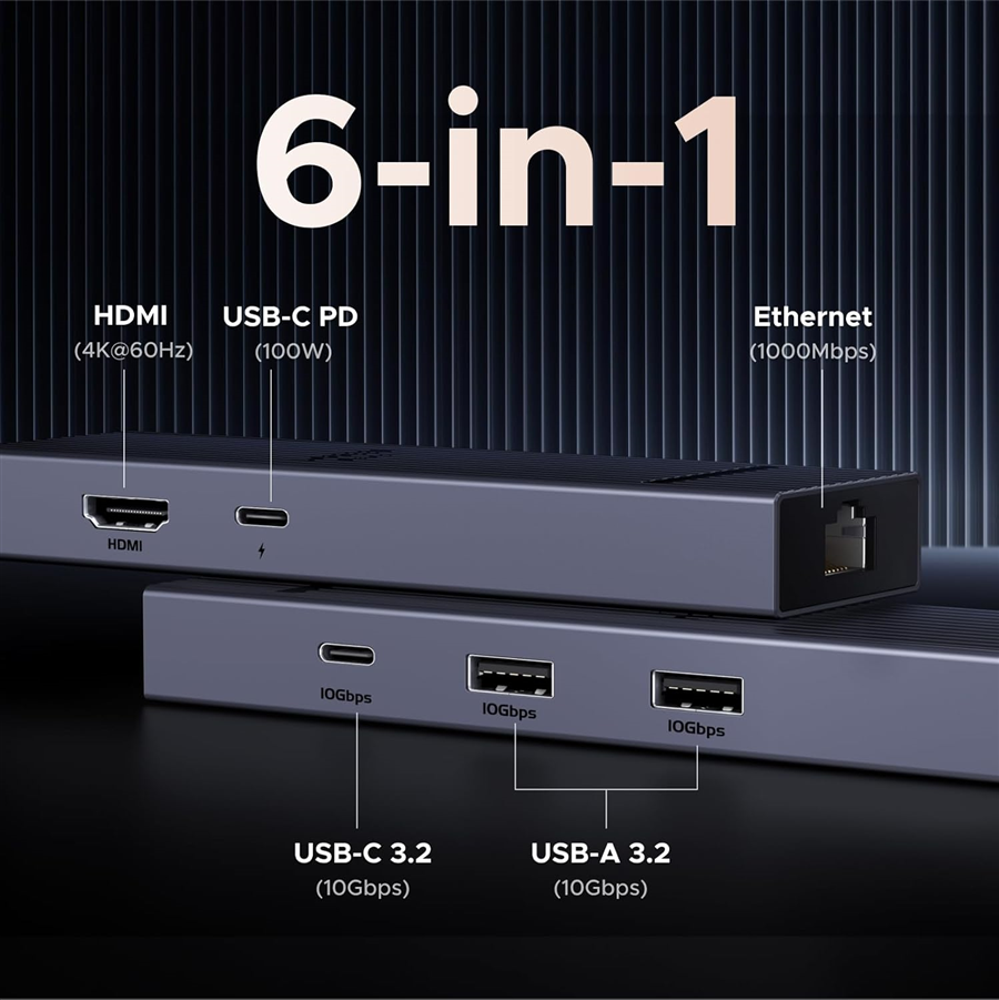 Bộ chia USB-C UGREEN 45364 Revodok Pro sang LAN 1Gbp, HDMI 4K 60Hz, USBA và C 10Gbs, sạc PD 100W