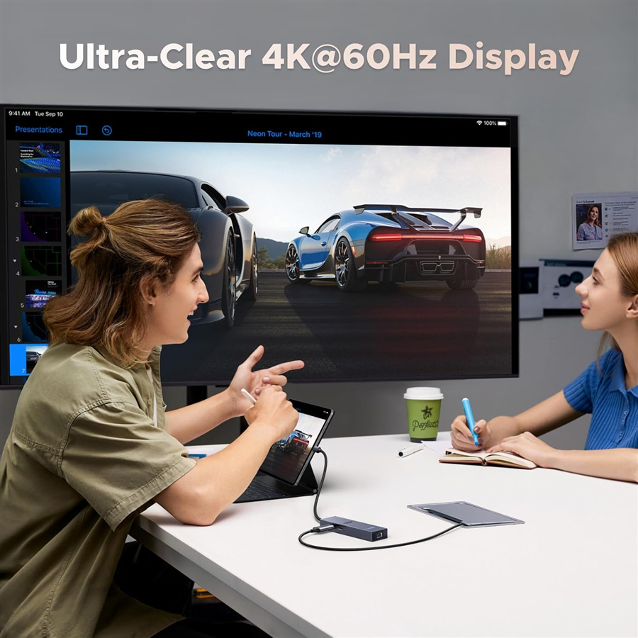 Bộ chia USB-C UGREEN 45364 Revodok Pro sang LAN 1Gbp, HDMI 4K 60Hz, USBA và C 10Gbs, sạc PD 100W