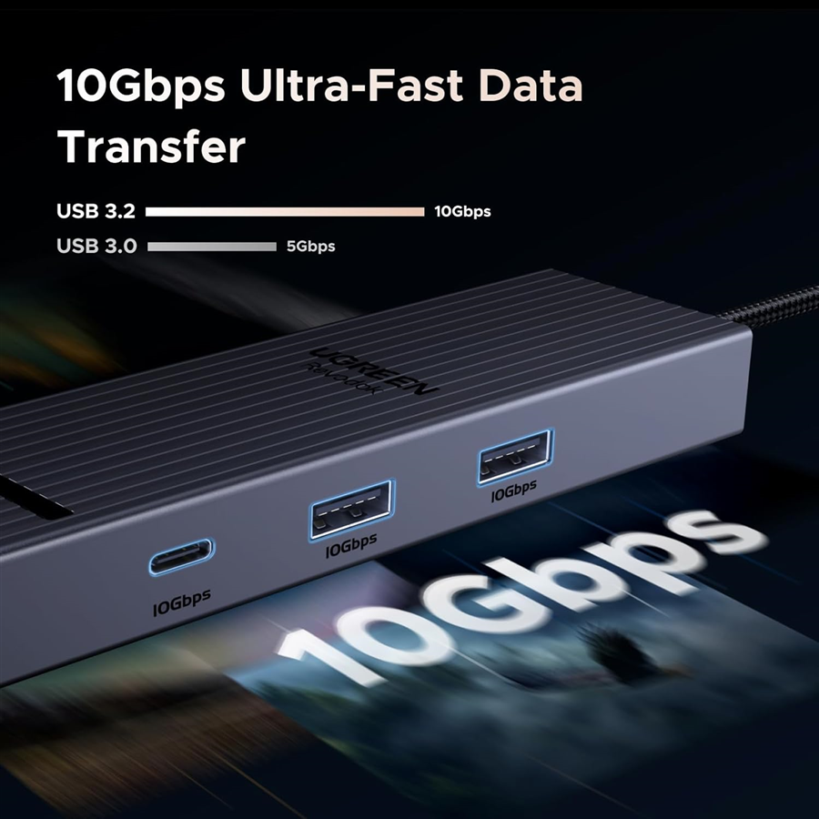 Bộ chia USB-C UGREEN 45364 Revodok Pro sang LAN 1Gbp, HDMI 4K 60Hz, USBA và C 10Gbs, sạc PD 100W