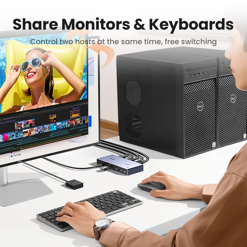 Bộ chuyển đổi UGREEN DP 1.4 Switch 8K 60Hz KVM Switch 2 PC Chia sẻ 1 màn hình CM695-25962 cao cấp