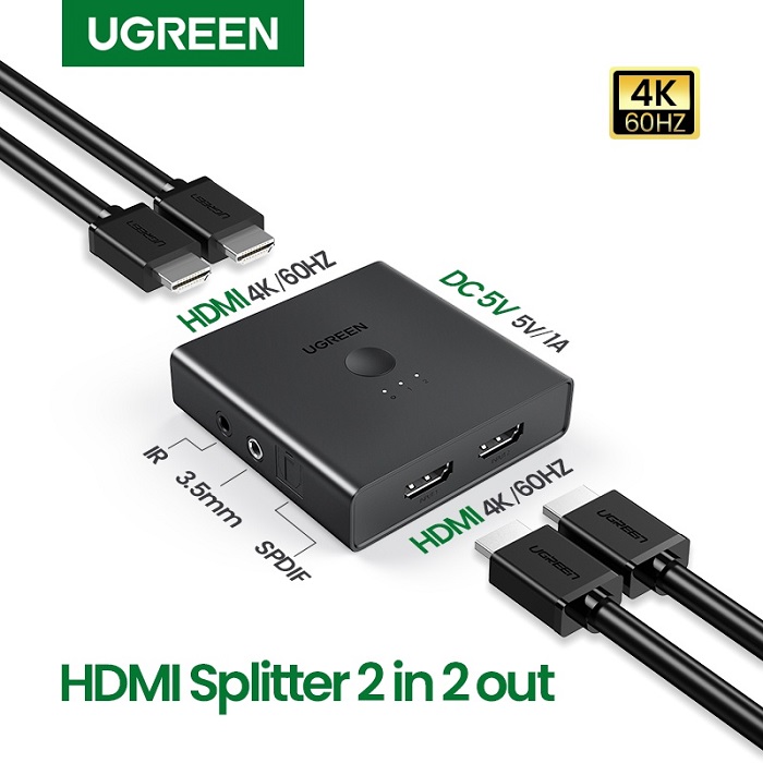 Bộ gộp tín hiệu HDMI 2.0 2 vào 2 ra hỗ trợ 4K@60hz Ugreen 70689 hàng chính hãng