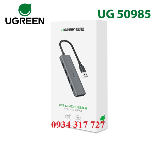 Bộ Hub chia 4 cổng USB 3.0 hỗ trợ cấp nguồn Micro USB chính hãng Ugreen 50985 cao cấp
