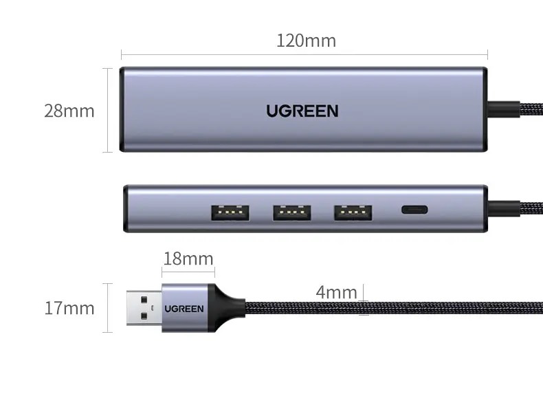 Bộ Hub chia USB 3.0 ra 3 cổng USB 3.0 + Lan Gigabit 1000Mbps Ugreen 20915 cao cấp