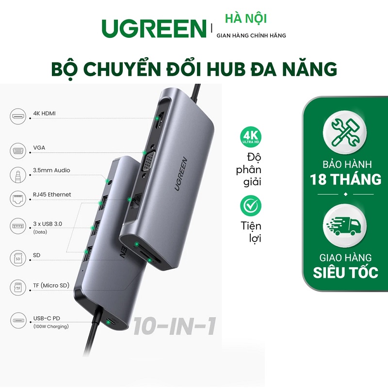 Bộ HUB USB C 10 in 1 UGREEN 80133 cao cấp