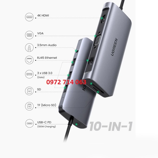 Bộ HUB USB C 10 in 1 UGREEN 80133 cao cấp