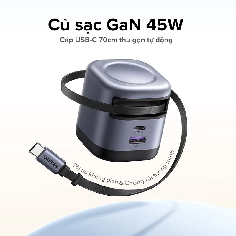 Bộ sạc GaN UGREEN X604 65310 45W 2C1A -3 cổng Sạc nhanh cao cấp