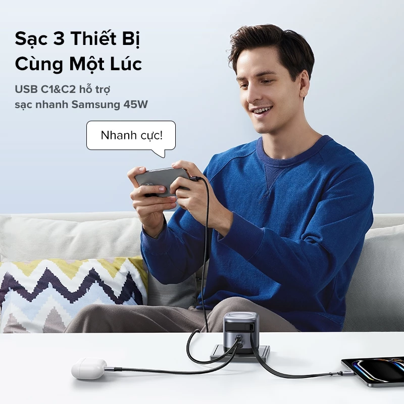 Bộ sạc GaN UGREEN X604 65310 45W 2C1A -3 cổng Sạc nhanh cao cấp