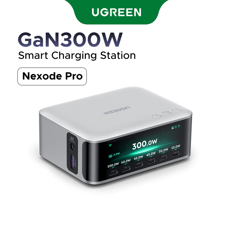 Bộ sạc nhanh máy tính để bàn UGREEN 300W X783 75752 GaN 8 cổng (6x USB-C + 1x USB-A + 1x DC) cao cấp