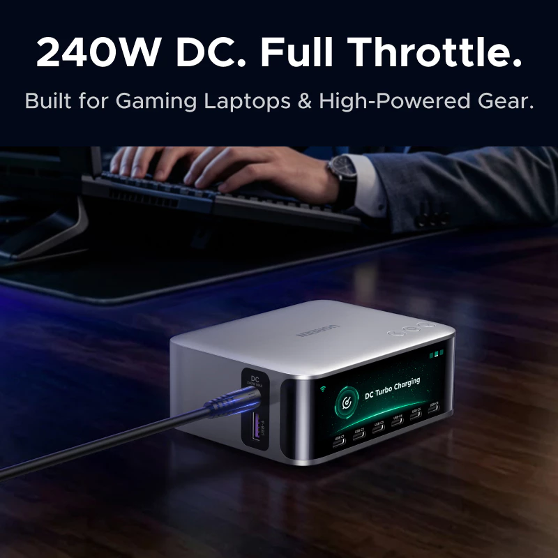 Bộ sạc nhanh máy tính để bàn UGREEN 300W X783 75752 GaN 8 cổng (6x USB-C + 1x USB-A + 1x DC) cao cấp