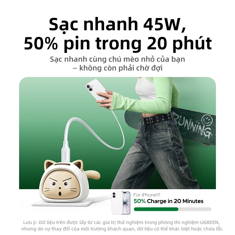 Bộ sạc UGREEN 45W Bộ sạc nhanh vui nhộn cho iPhone 17 16 15 Pro Max  Ugreen 45947/X640 cao cấp