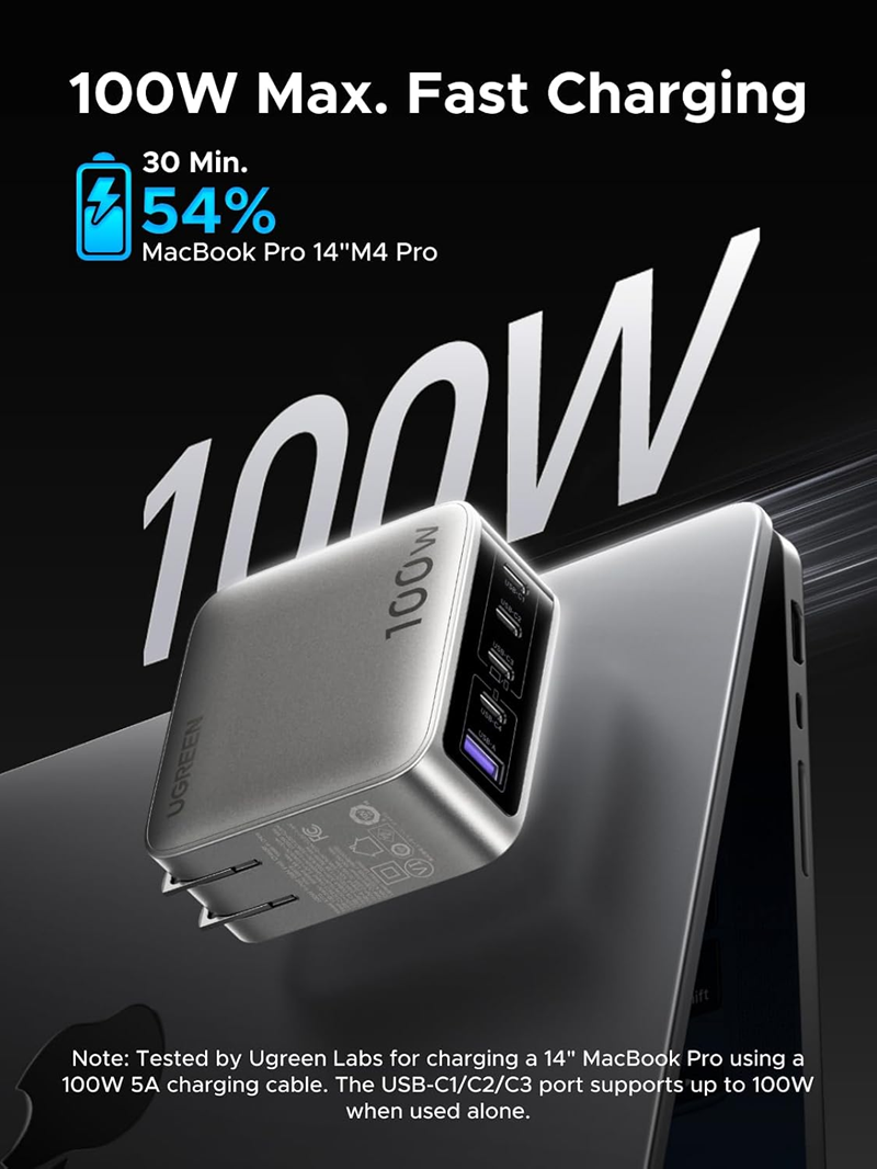 Bộ sạc USB C GaN 5 cổng UGREEN X773 Nexode Pro 100W, sạc màn hình thông minh