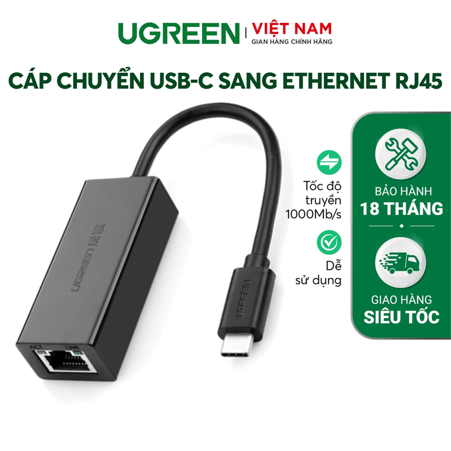 Cáp chuyển Usb Type C to Lan 10/100/1000 Mbps Ugreen 50307 cao cấp