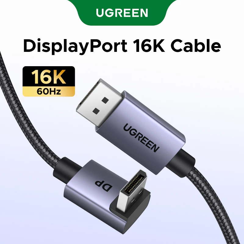 Cáp DisplayPort góc phải dài 3m UGREEN 16039 16K @ 60Hz 80Gbps DP 2.1 Dây 8K @ 240Hz 4K @ 240Hz
