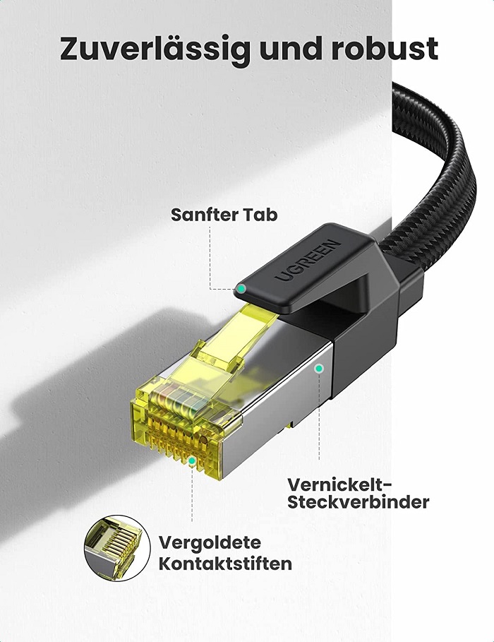 Cáp mạng Cat7 dây dẹt tốc độ cao 10Gbps dài 0.5m UGREEN NW189 40158 cao cấp