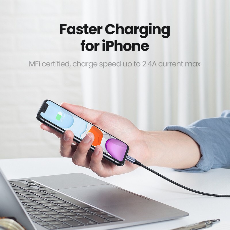 Cáp sạc nhanh MFi Lightning sang USB 2.4A dài 1,5m Ugreen 60157 chất lượng cao cấp