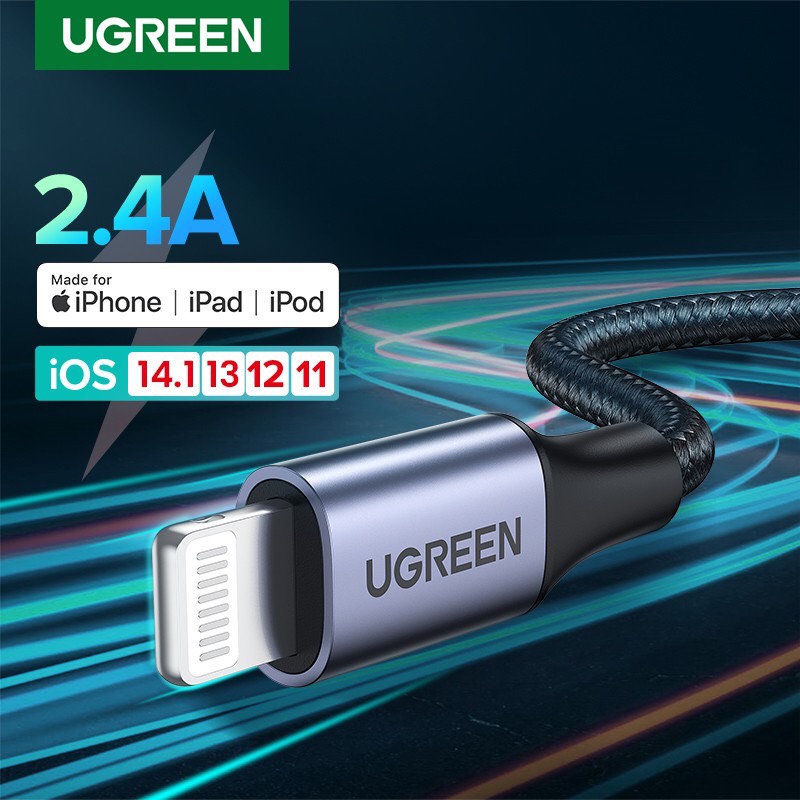 Cáp sạc nhanh MFi Lightning sang USB 2.4A dài 2M Ugreen 60158 chất lượng cao cấp
