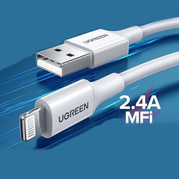 Cáp sạc nhanh truyền dữ liệu USB 2.4A  sang Apple Lightning dài 1,5M Ugreen 80315 cao cấp