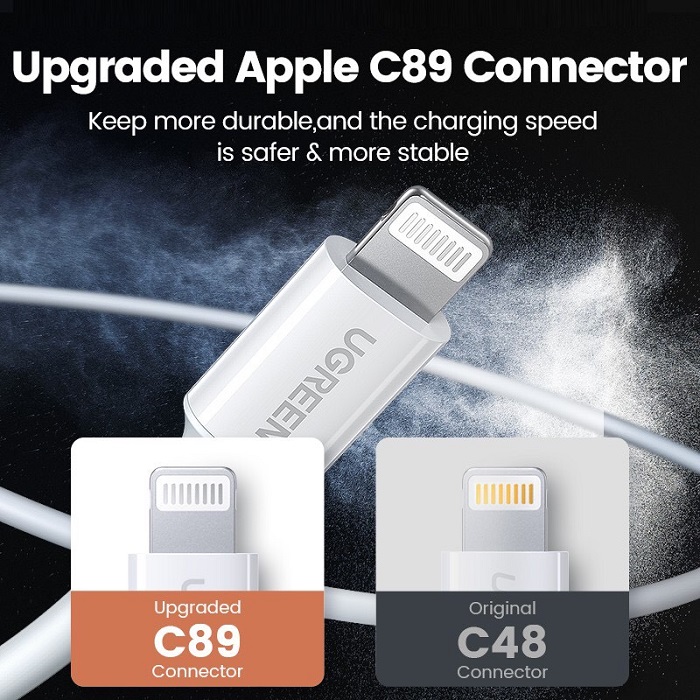 Cáp sạc nhanh truyền dữ liệu USB 2.4A sang Apple Lightning dài 2M Ugreen 20370 cao cấp