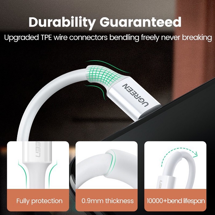 Cáp sạc nhanh truyền dữ liệu USB 2.4A sang Apple Lightning dài 2M Ugreen 20370 cao cấp