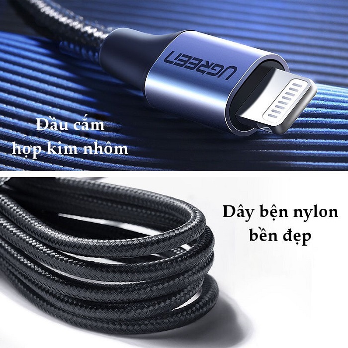 Cáp sạc nhanh UGREEN Mfi USB C Lightning 20W PD dài 1,5M cao cấp US304 60760