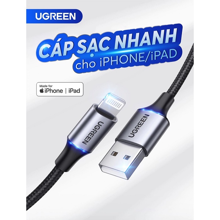 Cáp sạc nhanh UGREEN Mfi USB C Lightning 20W PD dài 2M cao cấp US304 - 60761 cao cấp