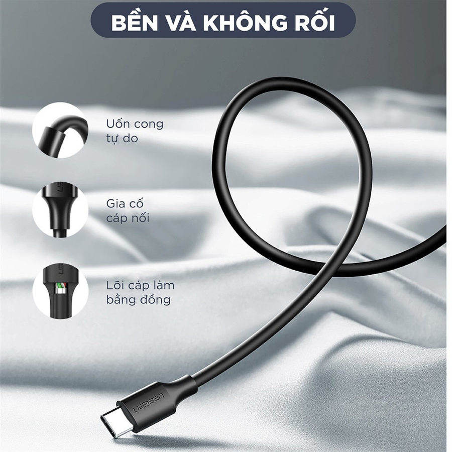 Cáp sạc nhanh UGREEN US287 USB 2.0 sang USB Type-C, điện áp 3A dài 1M  60116 cao cấp