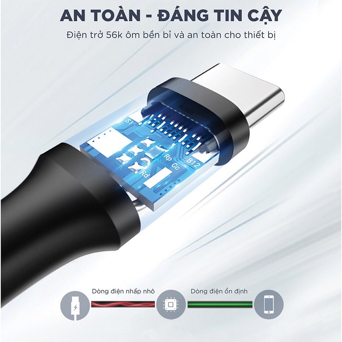 Cáp sạc nhanh UGREEN US287 USB 2.0 sang USB Type-C, điện áp 3A màu đen dài 2m 60118